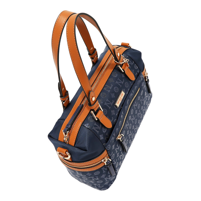 BOLSO SATCHEL CON LOGOTIPO MONOGRAMA (AZUL)