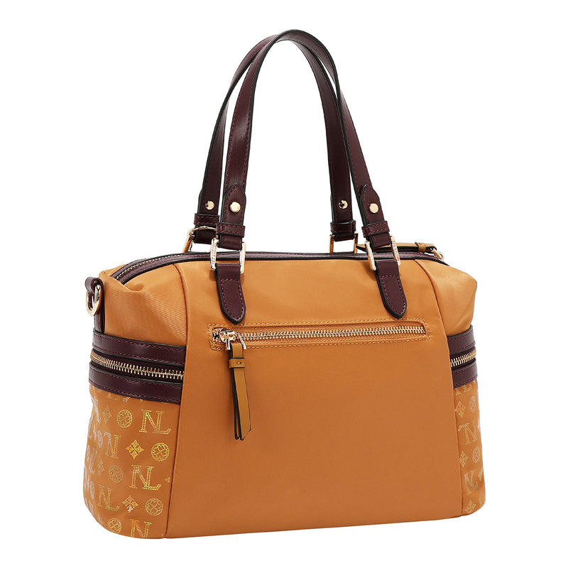 BOLSO SATCHEL CON LOGOTIPO MONOGRAMA (CAMEL)