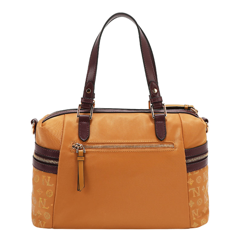 BOLSO SATCHEL CON LOGOTIPO MONOGRAMA (CAMEL)