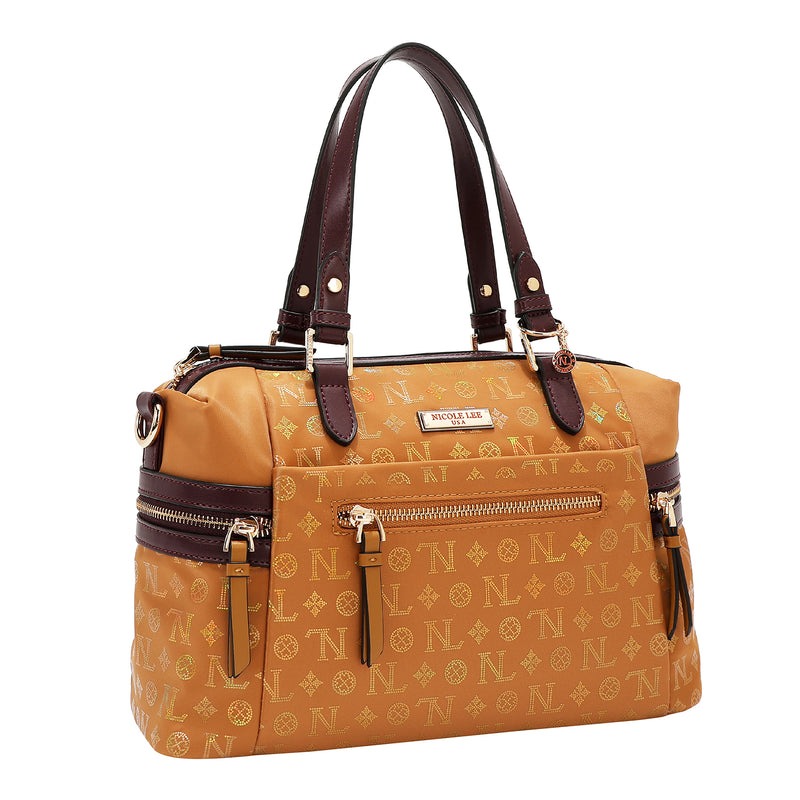 BOLSO SATCHEL CON LOGOTIPO MONOGRAMA (CAMEL)