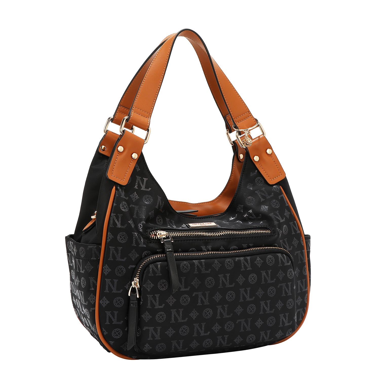 SHOULDER BAG WITH MONOGRAM LOGO (BLACK)