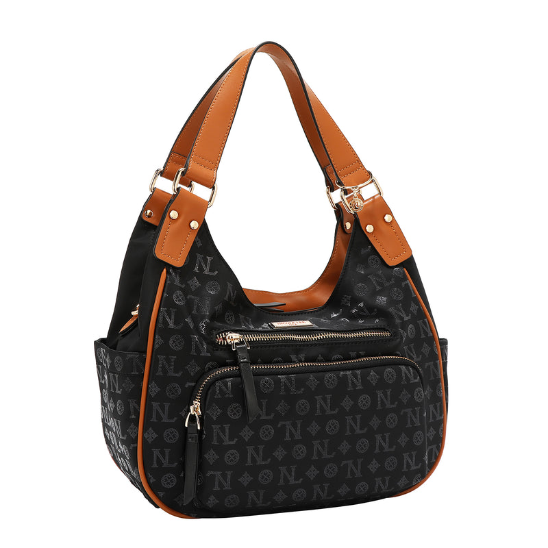 BOLSO DE HOMBRO CON LOGO MONOGRAMA (NEGRO)