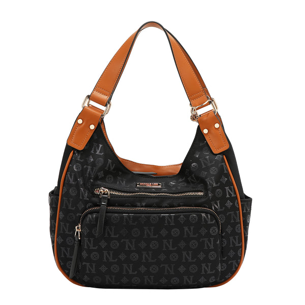 BOLSO DE HOMBRO CON LOGO MONOGRAMA (NEGRO)