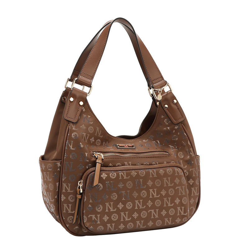 BOLSO DE HOMBRO CON LOGO MONOGRAMA (MARRON)