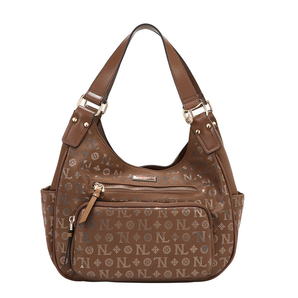 BOLSO DE HOMBRO CON LOGO MONOGRAMA (MARRON)