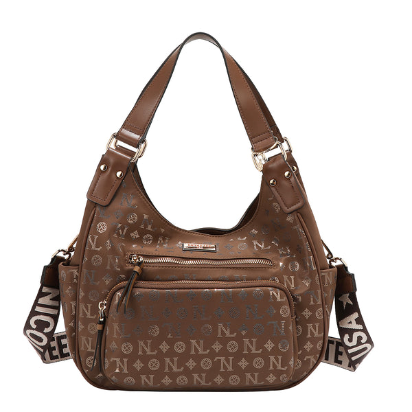 BOLSO DE HOMBRO CON LOGO MONOGRAMA (MARRON)