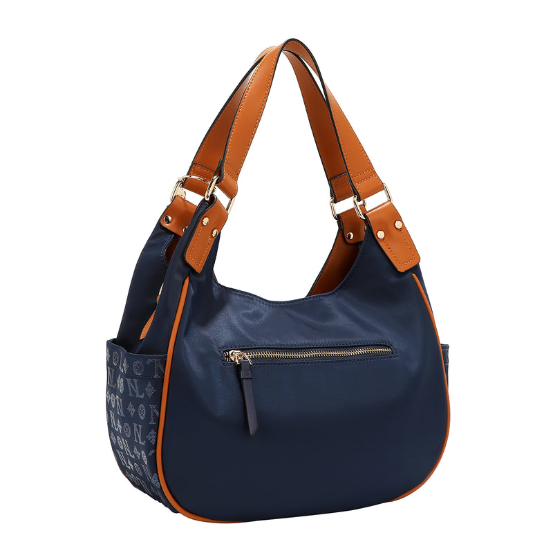 BOLSO DE HOMBRO CON LOGO MONOGRAMA (AZUL)