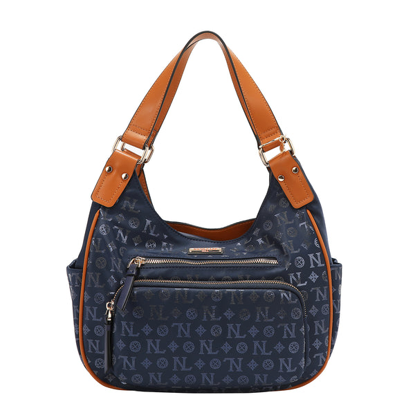 BOLSO DE HOMBRO CON LOGO MONOGRAMA (AZUL)