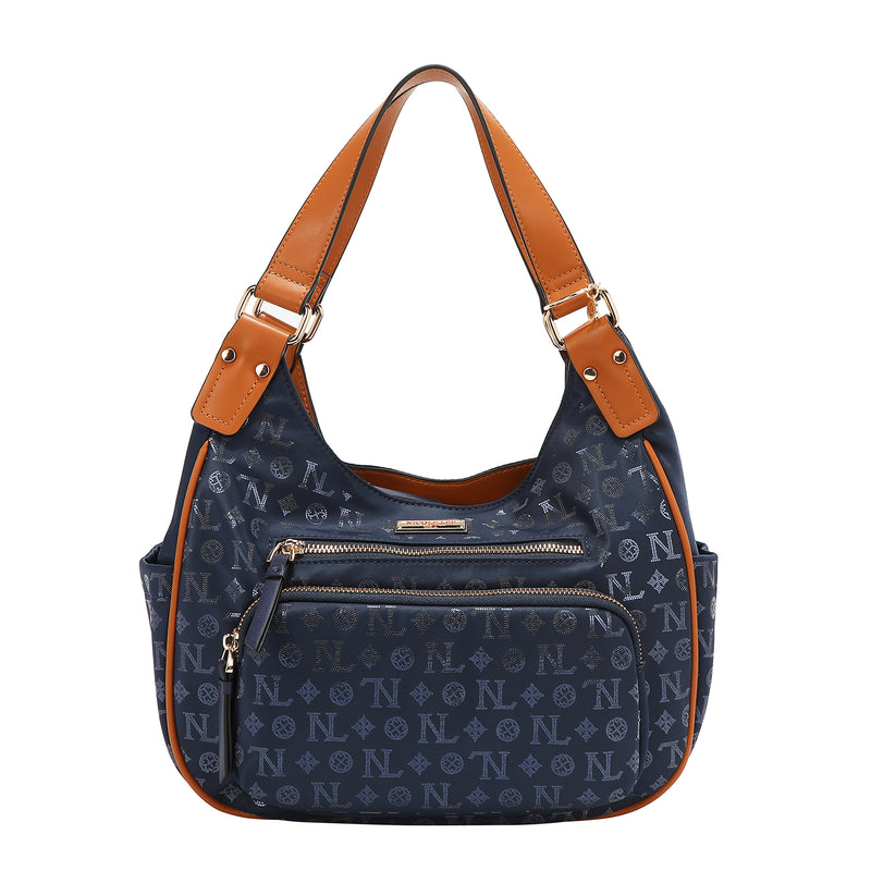 BOLSO DE HOMBRO CON LOGO MONOGRAMA (AZUL)