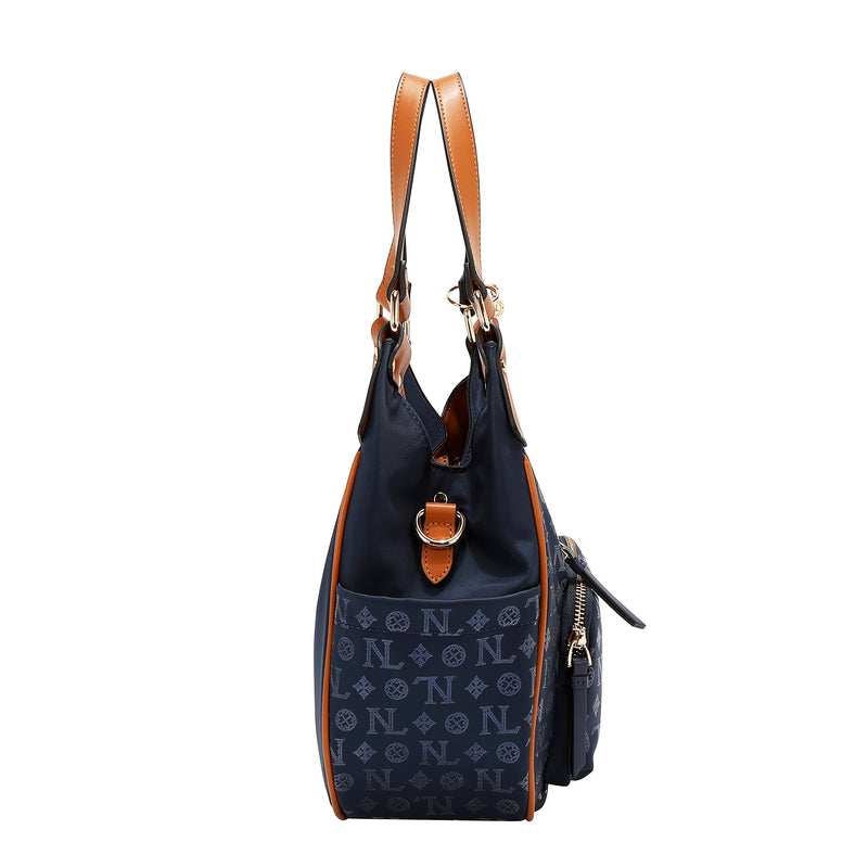 BOLSO DE HOMBRO CON LOGO MONOGRAMA (AZUL)