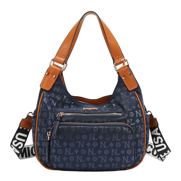 BOLSO DE HOMBRO CON LOGO MONOGRAMA (AZUL)