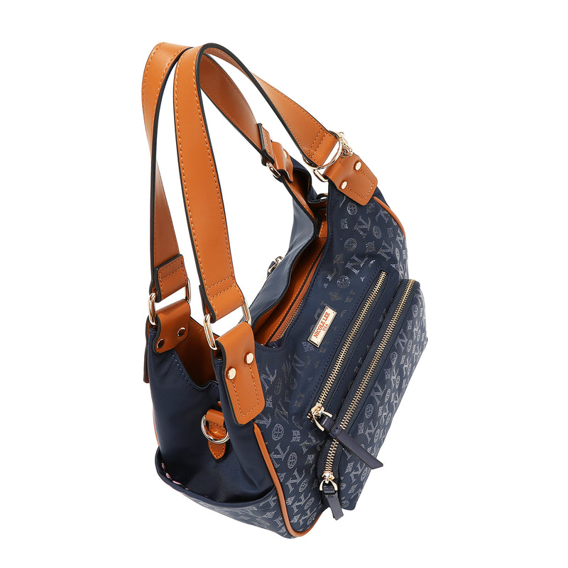 BOLSO DE HOMBRO CON LOGO MONOGRAMA (AZUL)