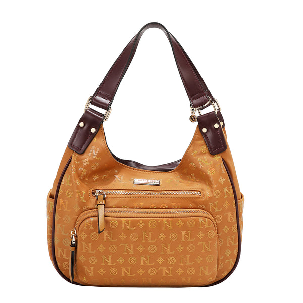 BOLSO DE HOMBRO CON LOGO MONOGRAMA (CAMEL)