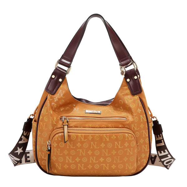 BOLSO DE HOMBRO CON LOGO MONOGRAMA (CAMEL)