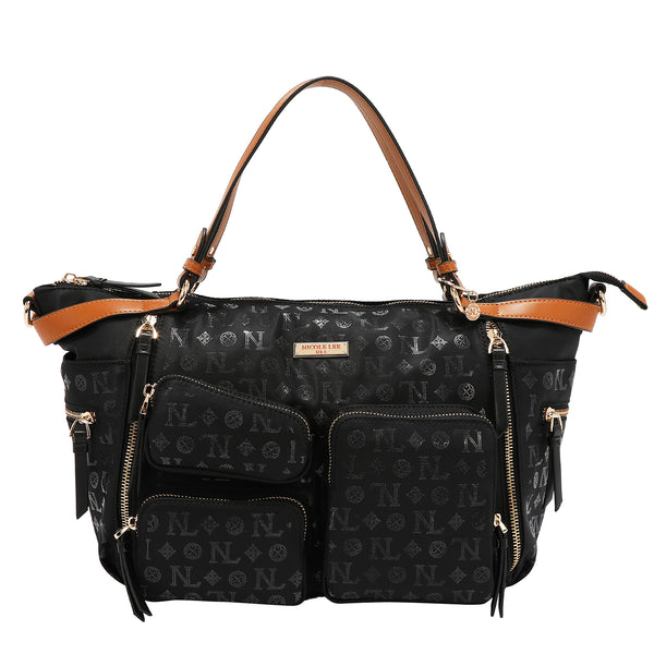 BOLSO DE COMPRAS CON LOGOTIPO MONOGRAMA (NEGRO)