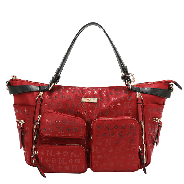 BOLSO DE COMPRAS CON LOGOTIPO MONOGRAMA (ROJO)