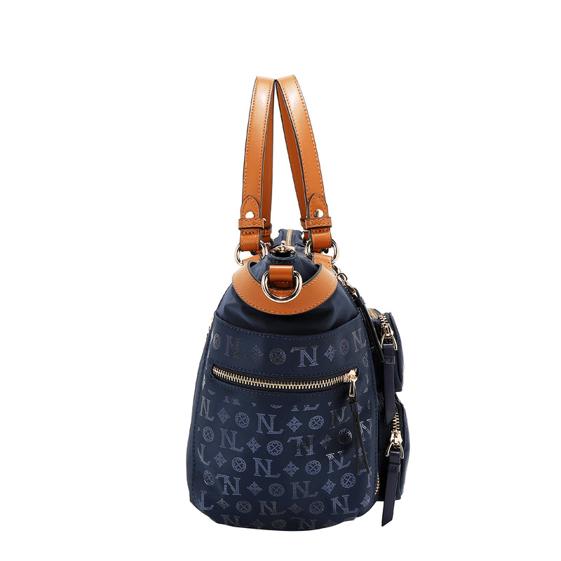 BOLSO DE COMPRAS CON LOGOTIPO MONOGRAMA (AZUL)
