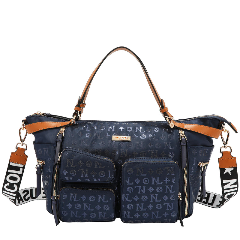 BOLSO DE COMPRAS CON LOGOTIPO MONOGRAMA (AZUL)