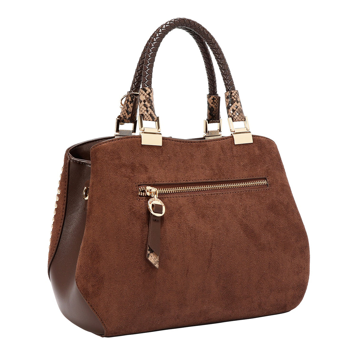 BOLSO SATCHEL CON TACHUELAS (MARRON)