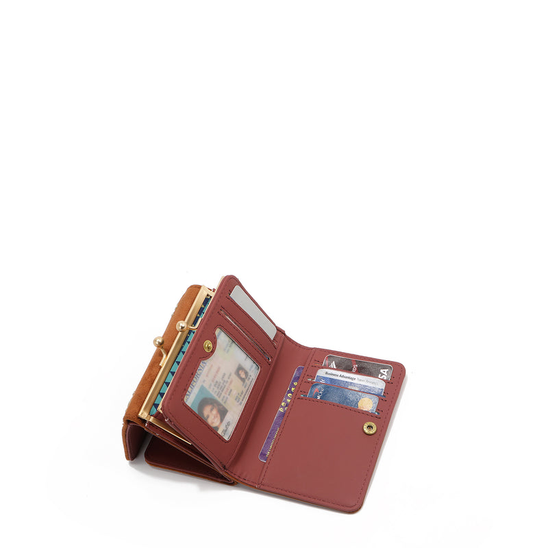 COMPACT WALLET WITH FLORAL LEAF PRINT (BLACK)