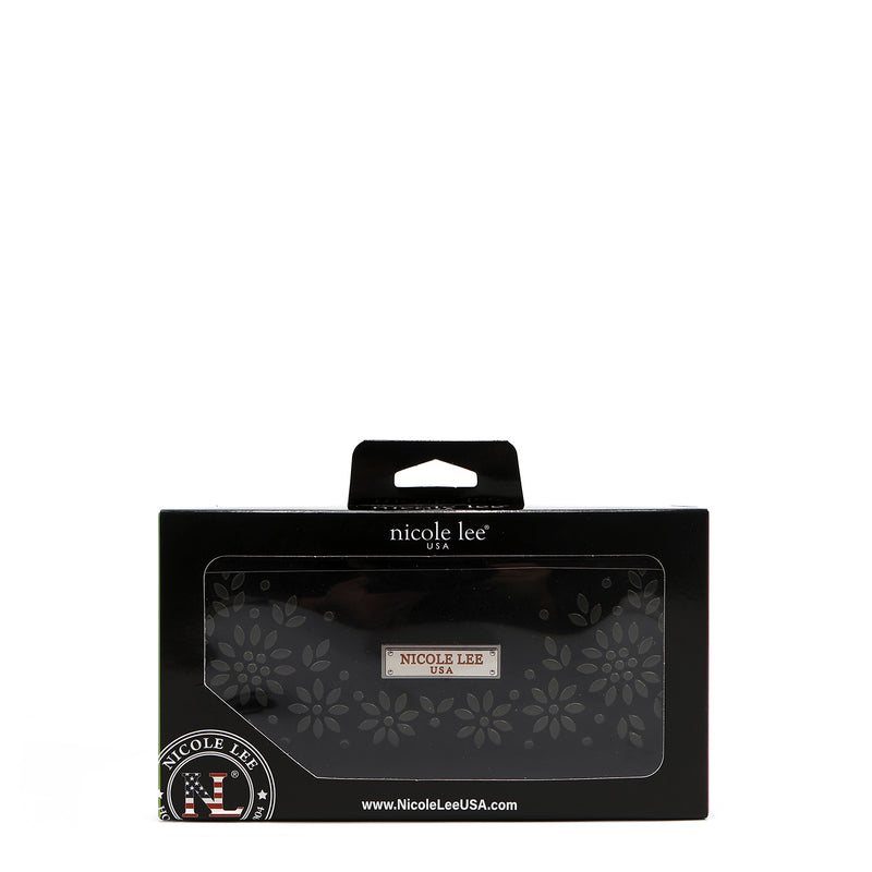 LONG TRIPLE WALLET WITH FLORAL DESIGN (BLACK)