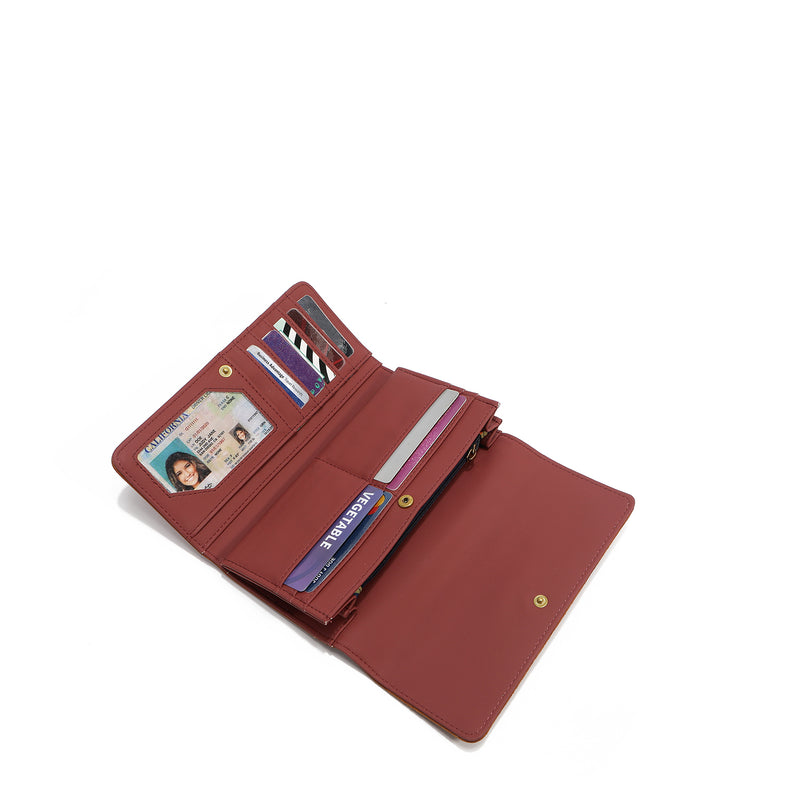 LONG TRIPLE WALLET WITH FLORAL DESIGN (BLACK)