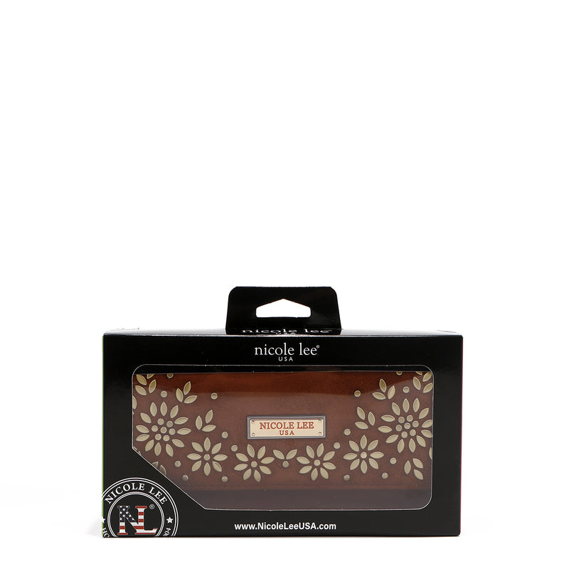 LONG TRIPLE WALLET WITH FLORAL DESIGN (BROWN)