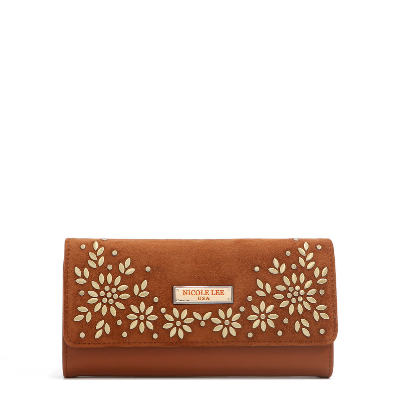 LONG TRIPLE WALLET WITH FLORAL DESIGN (BROWN)