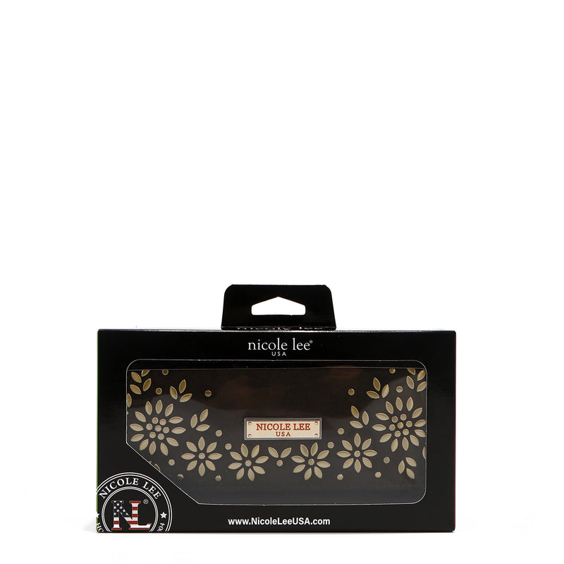 LONG TRIPLE WALLET WITH FLORAL DESIGN (OLIVE)