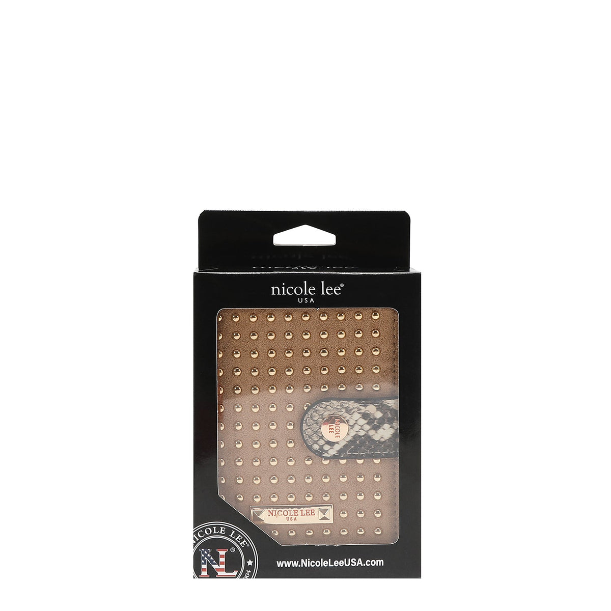 CARTERA GLAM CON TACHUELAS (TAUPE)
