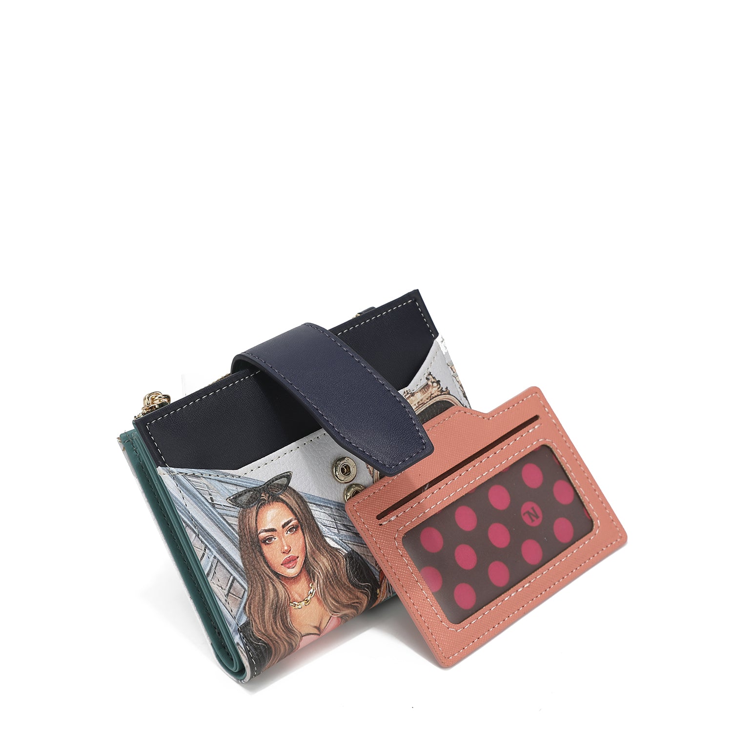 Double fashion compact portfolio with RFID block