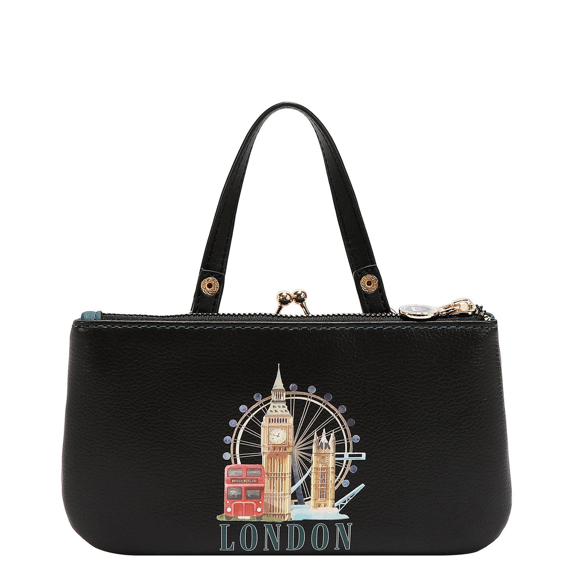 BOLSO MEDIANO CON MARCO Y ASA SUPERIOR (LONDON EYE-NEGRO)