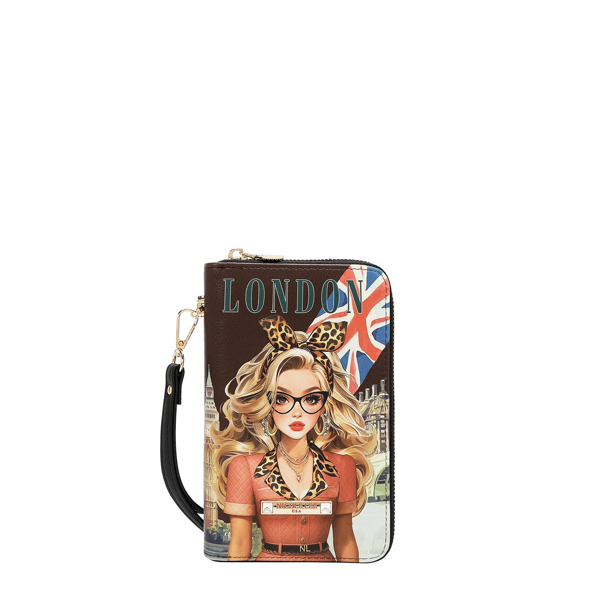 FUNDA DE PASAPORTE TIPO CARTERA (LONDON EYE - MARRON)