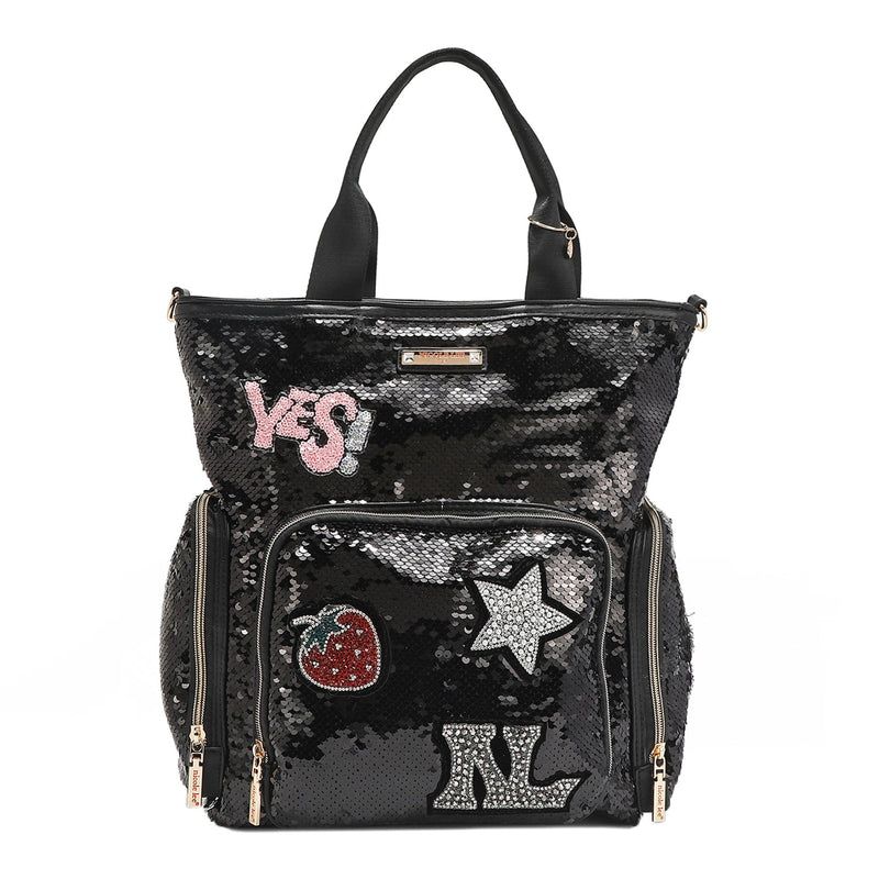 TOTE CON PARCHES DE LENTEJUELAS NEGRO