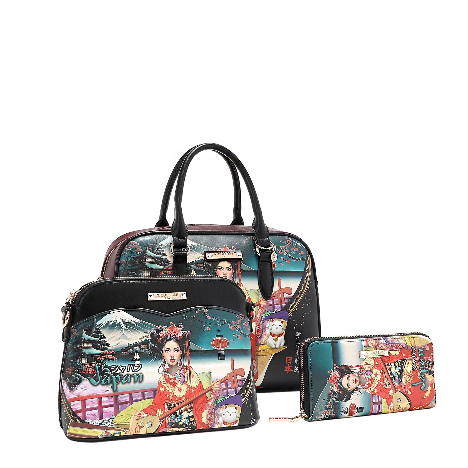 ENSEMBLE 3 PIÈCES (SAC À MAIN, SAC À BANDOULIÈRE, PORTEFEUILLE) (<tc>AKIKO LA BELLEZA</tc>)