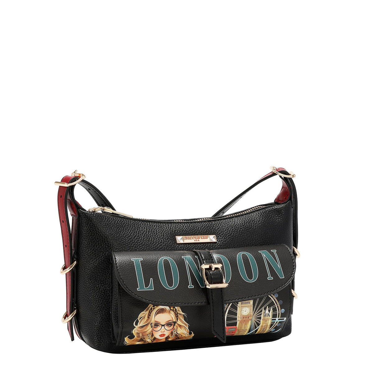 CONJUNTO DE 5 PZ BOLSO CONVERTIBLE A MOCHILA (LONDON EYE-NEGRO)