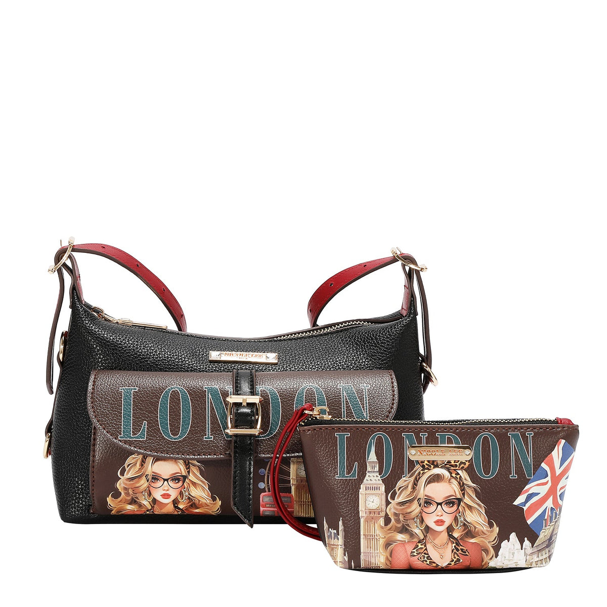 SET OF 5 PIECES (BACKPACK, SHOULDER BAG, NEEDLE BAG, PURSE AND CARD HOLDER) (LONDON EYE BROWN)