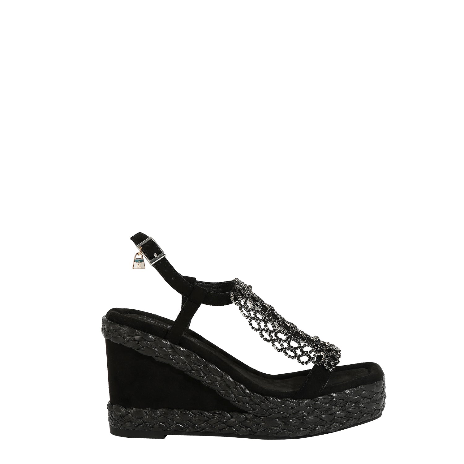 SANDALIA CON PLATAFORMA Y CADENA DE CRISTA (NEGRO)