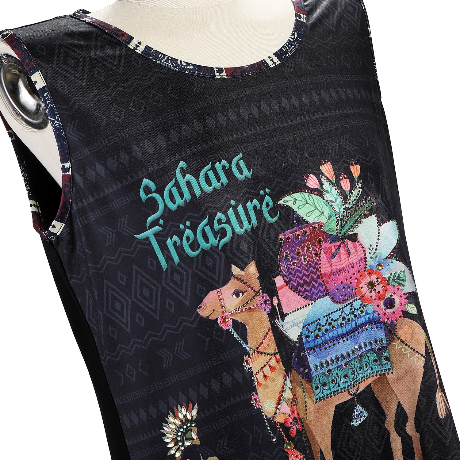 TOP TUNICA NICOLE LEE CON BRILLOS NEGRA (SAHARA TREASURE)