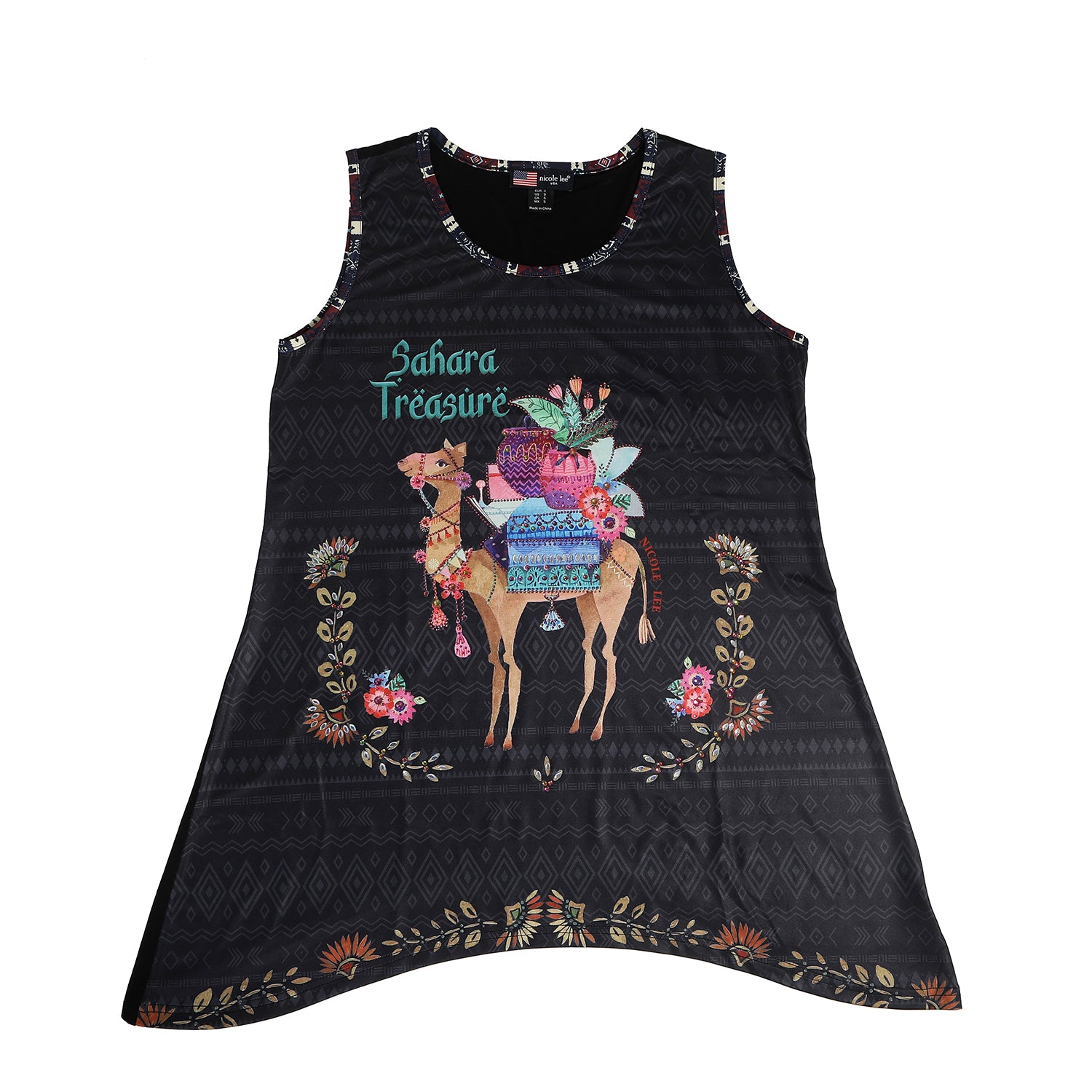 TOP TUNICA NICOLE LEE CON BRILLOS NEGRA (SAHARA TREASURE)