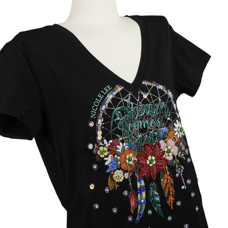 CAMISETA DE MODA CON CUELLO EN V (DREAM COMES TRUE BLANCO)