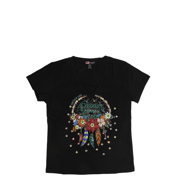 CAMISETA DE MODA CON CUELLO EN V (DREAM COMES TRUE BLANCO)
