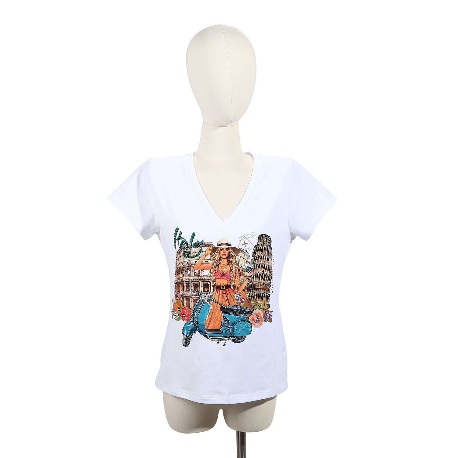 T-SHIRT COL V MODE (<tc>MARTHA TRAVELS ITALY</tc>)