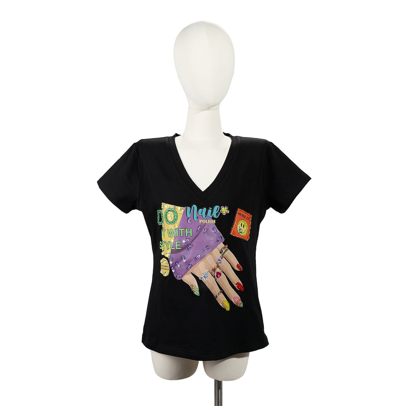 V -neck fashion t -shirt (Nail Polish)