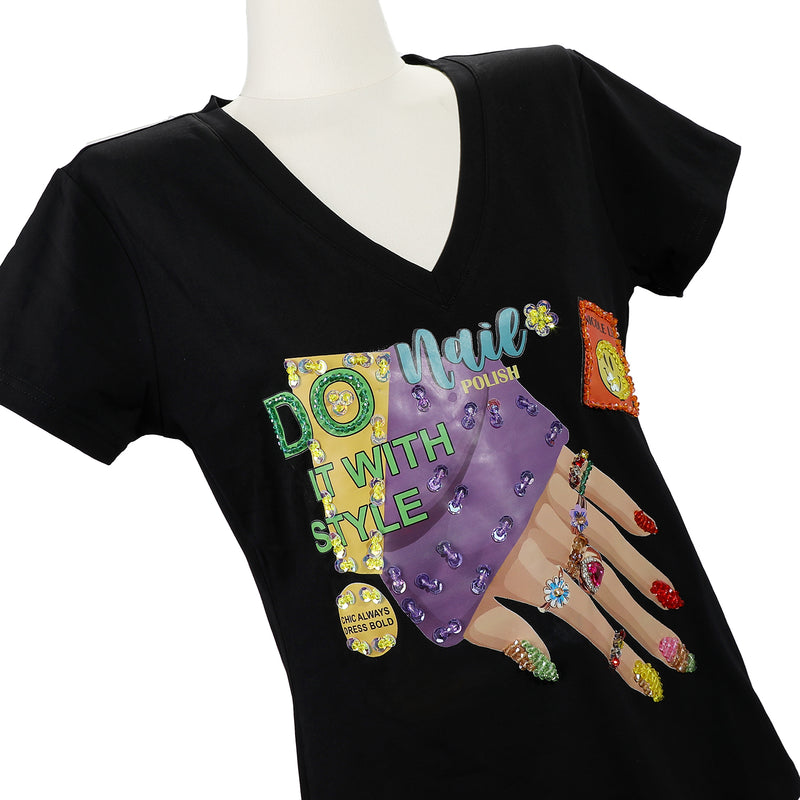 V -neck fashion t -shirt (Nail Polish)