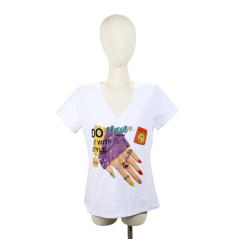 V -neck fashion t -shirt (Nail Polish)