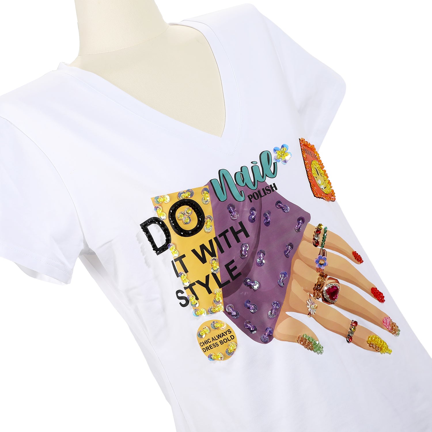 V -neck fashion t -shirt (Nail Polish)