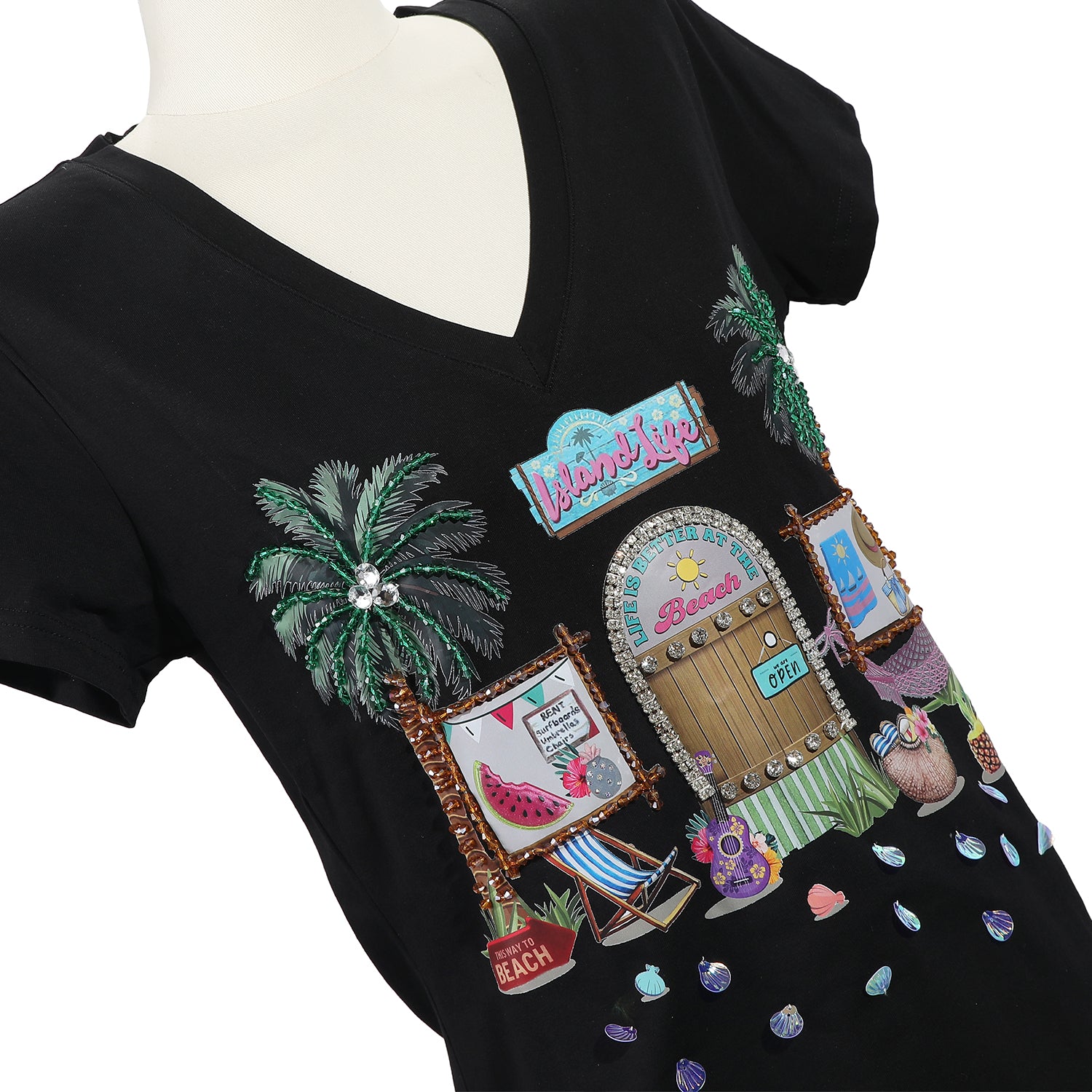 CAMISETA DE MODA CON CUELLO EN V (SUN & SAND)