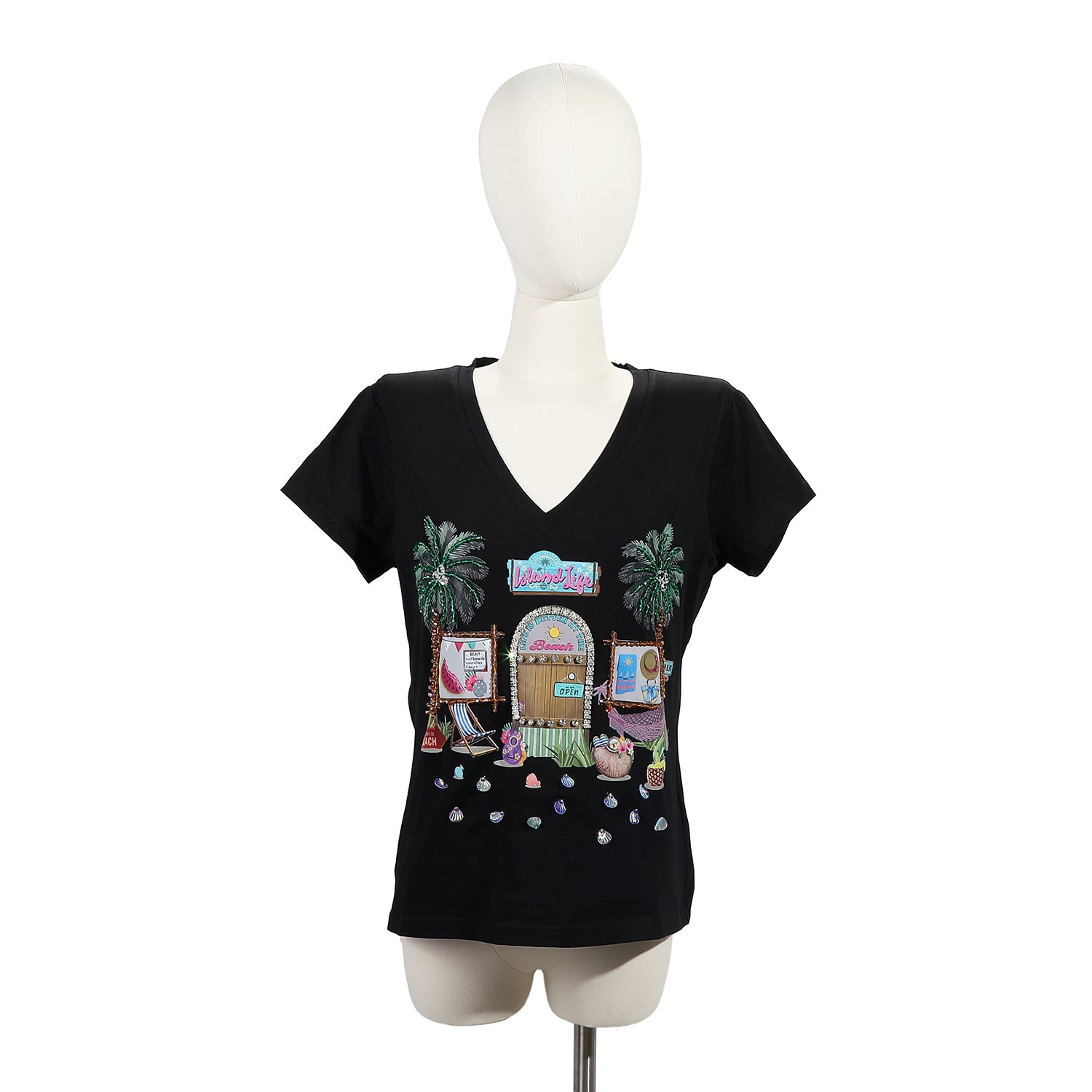 CAMISETA DE MODA CON CUELLO EN V (SUN & SAND)