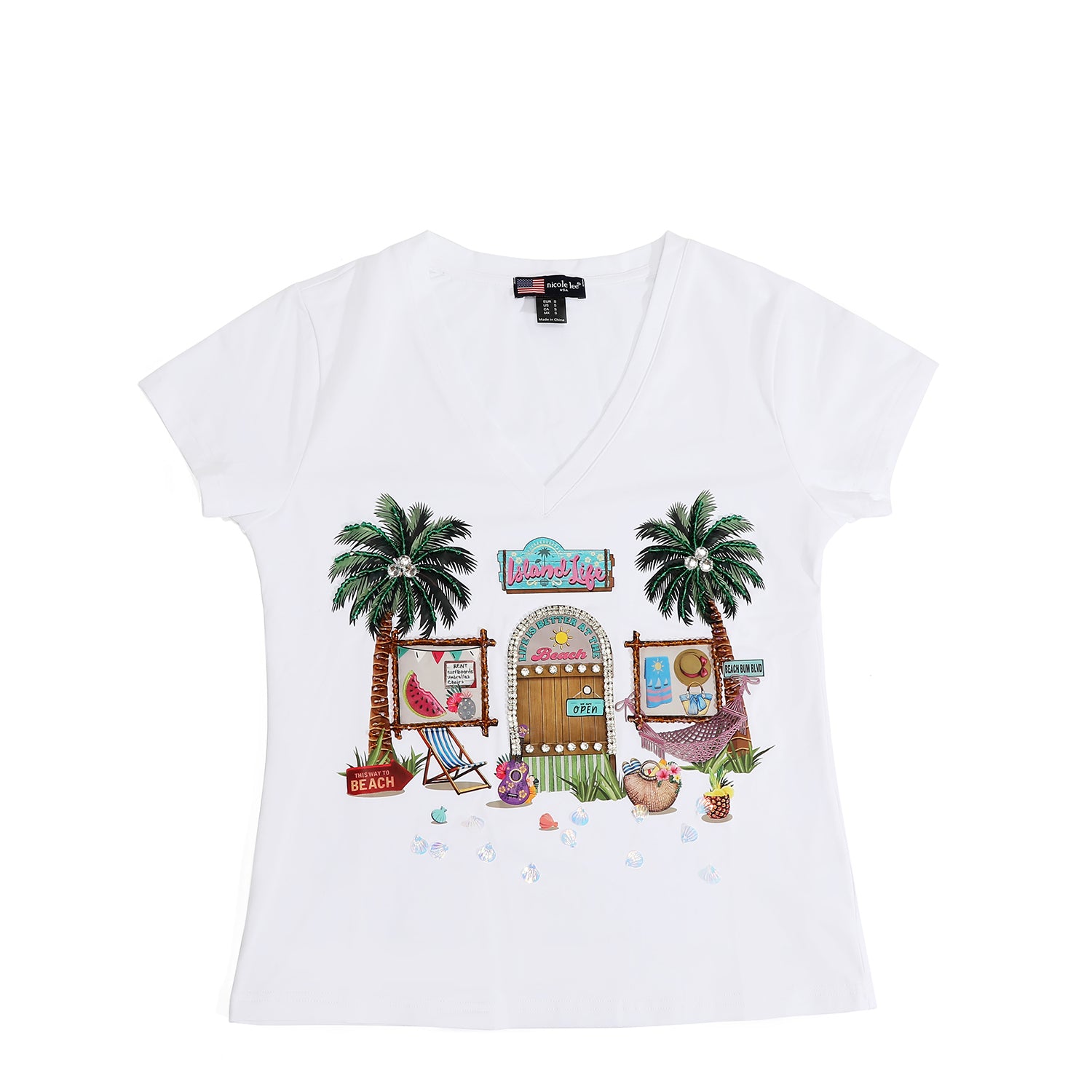 CAMISETA DE MODA CON CUELLO EN V (SUN & SAND)
